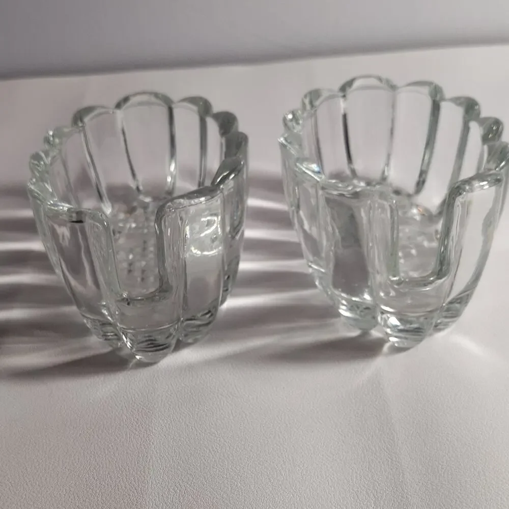 Princess House Crystal Silverware Holders Clear Scalloped Oval Glass Dishes (2)